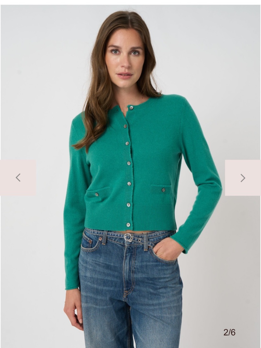 Cropped Button-Front Cardigan in Teal Green